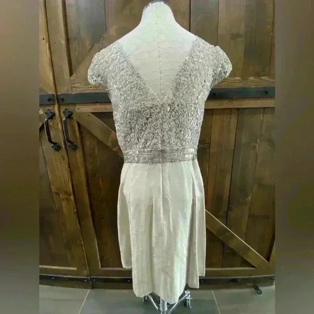 Kay Unger New York Silver Lace & Sequins Elevated Cocktail Dress Size 14 - Picture 6 of 14